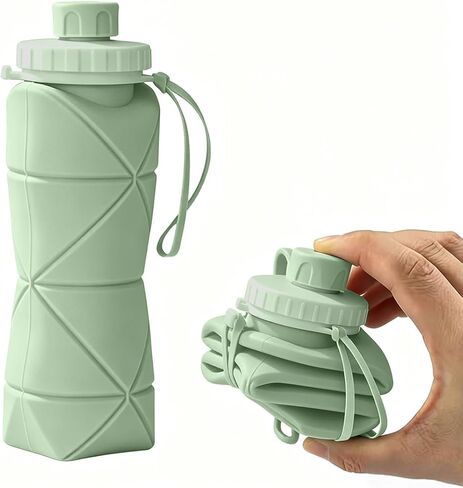 Collapsible Water Bottle 21oz (600ML) Silicone Foldable Reusable Leakproof Travel Water Bottle with Wrist Strap, Lightweight Portable Folding Bottle for Gym, Hiking, Camping & Travel, Gray in Saudi Arabia