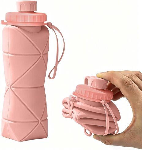 Collapsible Water Bottle 21oz (600ML) Silicone Foldable Reusable Leakproof Travel Water Bottle with Wrist Strap, Lightweight Portable Folding Bottle for Gym, Hiking, Camping & Travel, Gray in Saudi Arabia