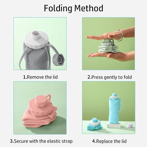 Collapsible Water Bottle 21oz (600ML) Silicone Foldable Reusable Leakproof Travel Water Bottle with Wrist Strap, Lightweight Portable Folding Bottle for Gym, Hiking, Camping & Travel, Gray in Saudi Arabia