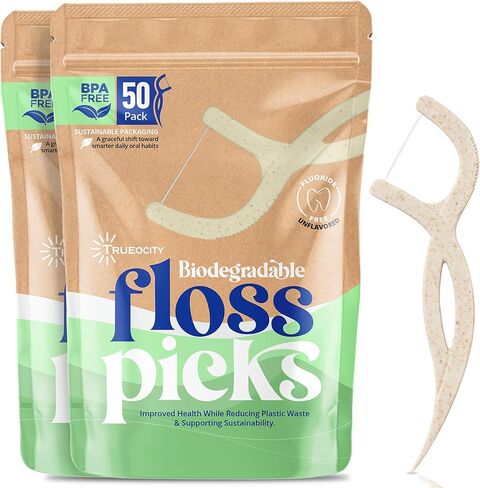 Biodegradable Floss Picks, 100 Count, 2 Cases, Dental Floss Picks that are Plant-Based, Non-Toxic flossers Biodegradable, Sustainable Vegan Floss, Also eco-Friendly Tooth flossers,Oral Care Solution in Kuwait