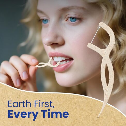 Biodegradable Floss Picks, 100 Count, 2 Cases, Dental Floss Picks that are Plant-Based, Non-Toxic flossers Biodegradable, Sustainable Vegan Floss, Also eco-Friendly Tooth flossers,Oral Care Solution in Kuwait