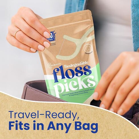 Biodegradable Floss Picks, 100 Count, 2 Cases, Dental Floss Picks that are Plant-Based, Non-Toxic flossers Biodegradable, Sustainable Vegan Floss, Also eco-Friendly Tooth flossers,Oral Care Solution in Kuwait