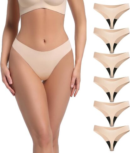 AIRCUTE Women's Incontinence Thong Underwear Washable Leakproof 30ML Absorbency Bladder Control Panties 6 Pack (Large, 3 Black-3 Beige) in Kuwait