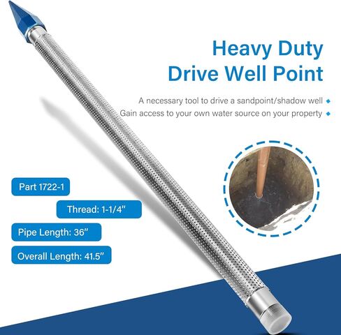 1-1/4 in Drive Well Point, 36 in Pipe Length, Heavy Duty Shallow Well Point，60 Ga, Galvanized Inner Pipe, Stainless Steel Jacket Over Gauge，#1722-1 in Kuwait