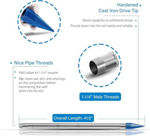 1-1/4 in Drive Well Point, 36 in Pipe Length, Heavy Duty Shallow Well Point，60 Ga, Galvanized Inner Pipe, Stainless Steel Jacket Over Gauge，#1722-1 in Kuwait