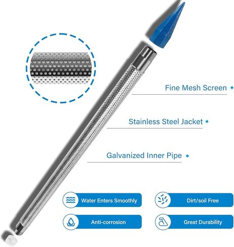 1-1/4 in Drive Well Point, 36 in Pipe Length, Heavy Duty Shallow Well Point，60 Ga, Galvanized Inner Pipe, Stainless Steel Jacket Over Gauge，#1722-1 in Kuwait