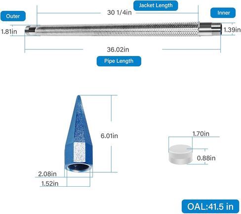 1-1/4 in Drive Well Point, 36 in Pipe Length, Heavy Duty Shallow Well Point，60 Ga, Galvanized Inner Pipe, Stainless Steel Jacket Over Gauge，#1722-1 in Kuwait