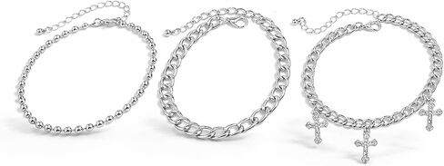 3PCS/5PCS Silver Gold Cross Bracelet Set for Men Women – Layered Punk Gothic Chain Bracelets, Grunge Y2K Streetwear Fashion Jewelry Gift in Saudi Arabia