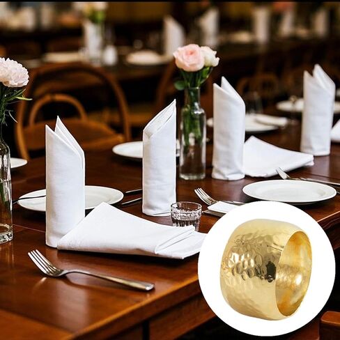6 PCS Gold Napkin Rings Exquisite Metal Napkin Rings Gold Napkin Holder Thanksgiving Round Napkin Rings Holders for Dinner Table Decor,Party,Wedding,Valentines Day in Kuwait