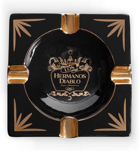 Hermanos Diablo Large Cigar Ashtray for Outdoor Outside Patio Indoor, Black Gold Ceramic Ash Tray Fancy & Cool 4 holders perfect cenicero for your cigarros, Luxury Ashtrays for men in Kuwait
