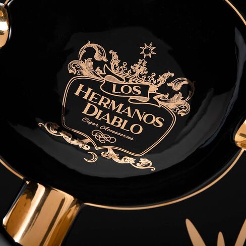 Hermanos Diablo Large Cigar Ashtray for Outdoor Outside Patio Indoor, Black Gold Ceramic Ash Tray Fancy & Cool 4 holders perfect cenicero for your cigarros, Luxury Ashtrays for men in Kuwait