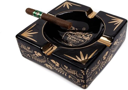 Hermanos Diablo Large Cigar Ashtray for Outdoor Outside Patio Indoor, Black Gold Ceramic Ash Tray Fancy & Cool 4 holders perfect cenicero for your cigarros, Luxury Ashtrays for men in Kuwait