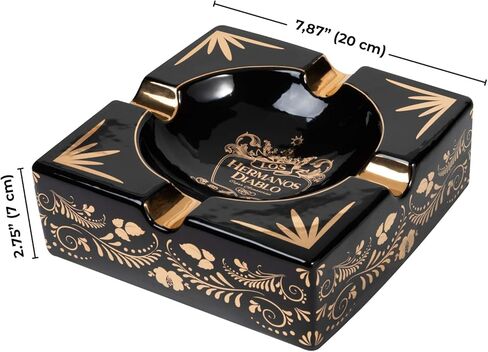 Hermanos Diablo Large Cigar Ashtray for Outdoor Outside Patio Indoor, Black Gold Ceramic Ash Tray Fancy & Cool 4 holders perfect cenicero for your cigarros, Luxury Ashtrays for men in Kuwait