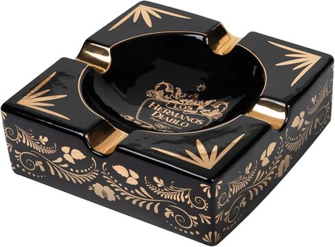 Hermanos Diablo Large Cigar Ashtray for Outdoor Outside Patio Indoor, Black Gold Ceramic Ash Tray Fancy & Cool 4 holders perfect cenicero for your cigarros, Luxury Ashtrays for men in Kuwait