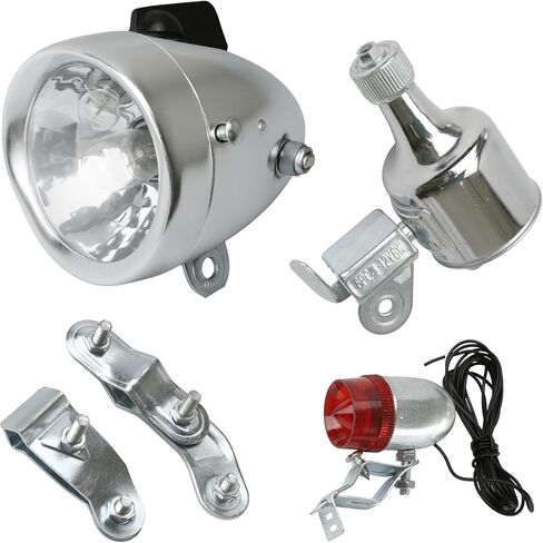 Dynamo Bike Light Kit Vintage Motorized Bicycle Friction 12V 6W Generator Headlight & Tail Light Lamp Retro Style Universal Set, Includes Lights & Parts in Kuwait