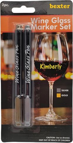 Bexter Reusable Metallic Wine Glass Marker Set of 2 | Quick-Dry Smudge-Free Pens | Erasable Gold & Silver Ink for Events, Parties, Weddings, and Celebrations in Kuwait