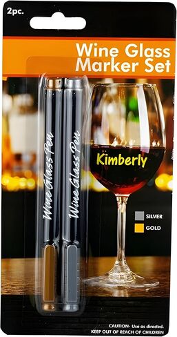 Bexter Reusable Metallic Wine Glass Marker Set of 2 | Quick-Dry Smudge-Free Pens | Erasable Gold & Silver Ink for Events, Parties, Weddings, and Celebrations in Kuwait