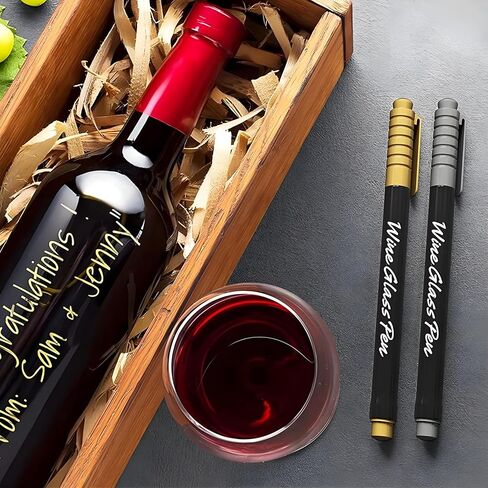 Bexter Reusable Metallic Wine Glass Marker Set of 2 | Quick-Dry Smudge-Free Pens | Erasable Gold & Silver Ink for Events, Parties, Weddings, and Celebrations in Kuwait