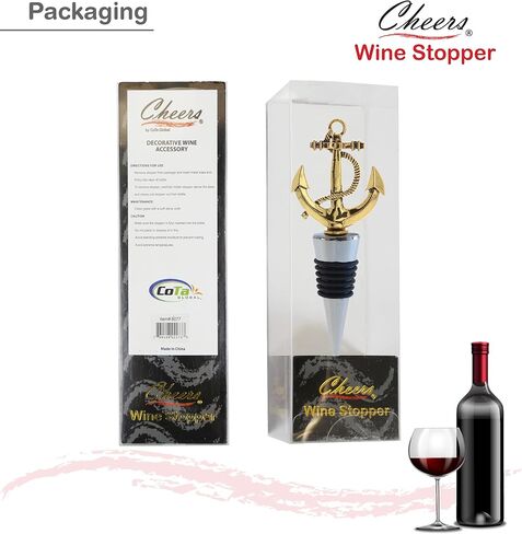 Cheers Gold Anchor Metal Wine Stopper - Elegant Vacuum Seal Reusable Nautical Ship Anchor Wine Bottle Stopper Airtight Leak Proof Bottle Topper Cork Plug, Home Decor & Bar Tool Accessory Unique Gift in Kuwait