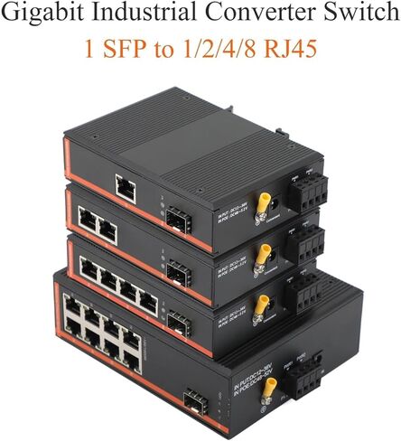 جيجابت SFP محول الوسائط الصناعية 1 SFP إلى 1/2/4/8 RJ45 10/100/1000M محول الألياف البصرية (1 SFP إلى 4RJ45) in Kuwait