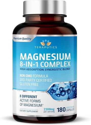 8 in 1 Magnesium Complex for Women & Men 426mg | 180 Vegan Capsules | MAG-8 Blend: Citrate, Bisglycinate, Malate, & More | Non-GMO Magnesio Complex Supplement | Provides 100% Daily Recommended Value in Kuwait