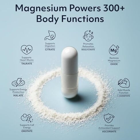 8 in 1 Magnesium Complex for Women & Men 426mg | 180 Vegan Capsules | MAG-8 Blend: Citrate, Bisglycinate, Malate, & More | Non-GMO Magnesio Complex Supplement | Provides 100% Daily Recommended Value in Kuwait