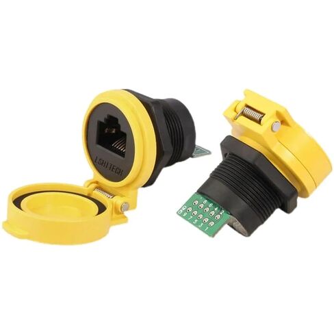 LR22 8P8C إيثرنت IP65 مقاوم للماء للشبكة الطرفية كابل الشبكة المحلية RJ45 مقبس محول موصل الإشارة مع غطاء غطاء (0.3 متر، صامولة معدنية، غطاء أسود) in Kuwait