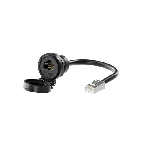 LR22 8P8C إيثرنت IP65 مقاوم للماء للشبكة الطرفية كابل الشبكة المحلية RJ45 مقبس محول موصل الإشارة مع غطاء غطاء (0.1 متر، صامولة معدنية، غطاء أبيض) in Kuwait