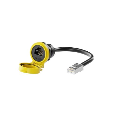 LR22 8P8C إيثرنت IP65 مقاوم للماء كابل شبكة LAN الطرفية RJ45 مقبس محول موصل الإشارة مع غطاء غطاء (0.3 متر، صامولة بلاستيكية، غطاء أصفر) in Kuwait