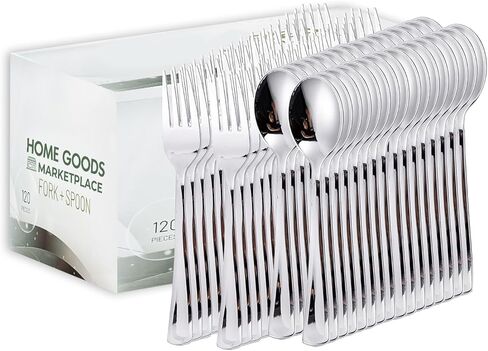 Silver Disposable Cutlery Set, 120 Count Spoons + Forks, Plastic Silverware Set, Perfect for Parties, Holiday Gatherings, Picnics, and Stocking the Pantry in Kuwait