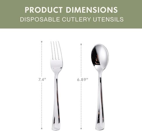 Silver Disposable Cutlery Set, 120 Count Spoons + Forks, Plastic Silverware Set, Perfect for Parties, Holiday Gatherings, Picnics, and Stocking the Pantry in Kuwait