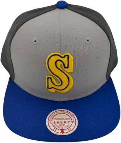 Mitchell & Ness MLB Seattle Mariners Triple Play Liberty Snapback Adjustable Hat Cap - Gray/Team Colors in Kuwait