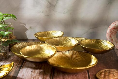 Cruiser’s Caché Cluster of 4 Small Rustic Gold Metal Bowls,10" total width, Sculpted Shell Design in Saudi Arabia