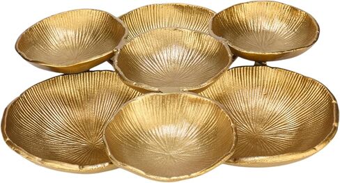 Cruiser’s Caché Cluster of 4 Small Rustic Gold Metal Bowls,10" total width, Sculpted Shell Design in Saudi Arabia