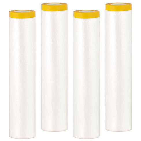 Pre-Taped Masking Film, 4 Rolls 8.8 x 65 Feet Plastic Sheeting, Painters Drop Cloth for Automotive, Furniture, and Appliance Protection in Kuwait