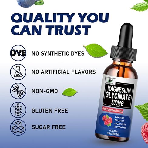 Pure Magnesium Glycinate | Liquid Magnesium Supplement 500mg for Sleep, Nerve, Bone and Heart Health | Vegan Glycinate Mag Liquid Drops 6X High Absorption | Non-GMO, Gluten-Free | 30 Servings in Kuwait