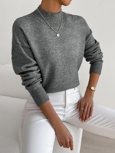 Women's Soft Mock Neck Pullover Sweater, Casual Long Sleeve Solid Color Lightweight Top for Fall and Winter in Saudi Arabia