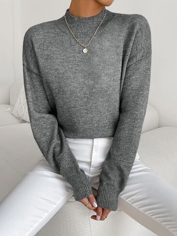 Women's Soft Mock Neck Pullover Sweater, Casual Long Sleeve Solid Color Lightweight Top for Fall and Winter in Saudi Arabia