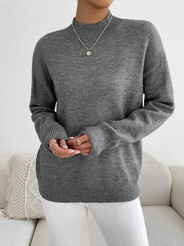 Women's Soft Mock Neck Pullover Sweater, Casual Long Sleeve Solid Color Lightweight Top for Fall and Winter in Saudi Arabia
