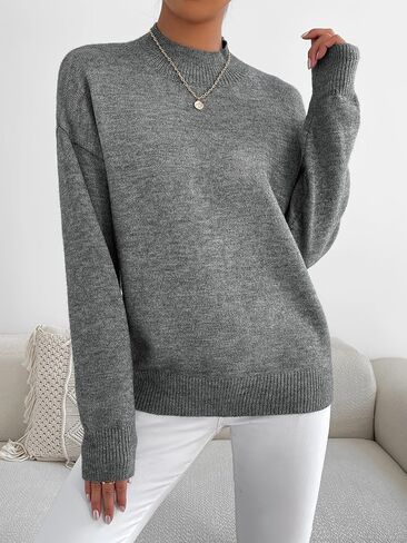 Women's Soft Mock Neck Pullover Sweater, Casual Long Sleeve Solid Color Lightweight Top for Fall and Winter in Saudi Arabia