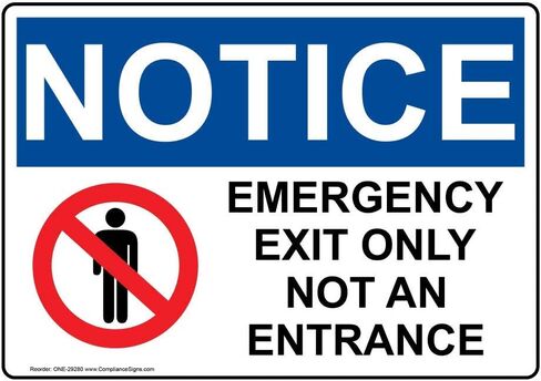 ComplianceSigns.com إشعار خروج الطوارئ فقط وليس مدخل علامة السلامة OSHA، 10x7 بوصة من البلاستيك للدخول / الخروج in Kuwait