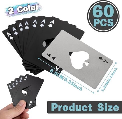 Card Bottle Openers, 60 Pack Ace of Spades Stainless Steel Beer Openers, Credit Card Size Portable Metal Bottle Openers for Events, Party Favors (Silver/Black) in Kuwait