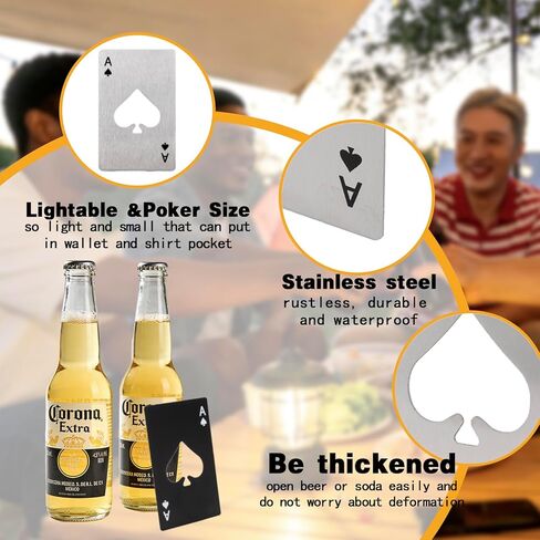 Card Bottle Openers, 60 Pack Ace of Spades Stainless Steel Beer Openers, Credit Card Size Portable Metal Bottle Openers for Events, Party Favors (Silver/Black) in Kuwait