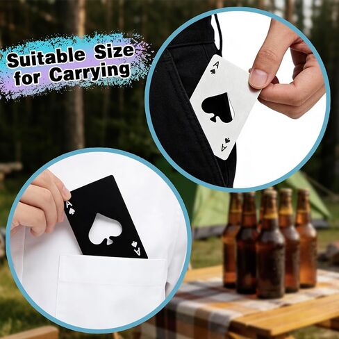 Card Bottle Openers, 60 Pack Ace of Spades Stainless Steel Beer Openers, Credit Card Size Portable Metal Bottle Openers for Events, Party Favors (Silver/Black) in Kuwait