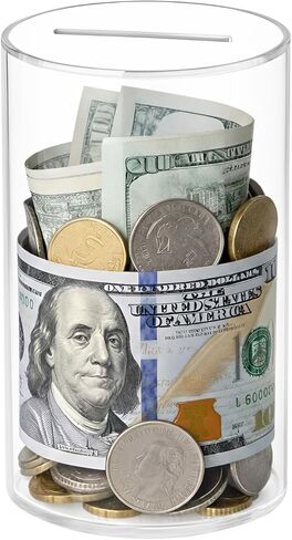 Clear Piggy Bank for Adults/Kids, Acrylic Unopenable Money Box for Cash Coin Saving, Must Break to Open, Money Saving Jar for Adults Boys Girls, Size 6" H x 4" Diameter in Saudi Arabia