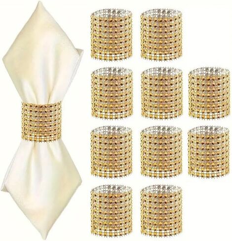 Elegant Rhinestone Napkin Rings - Set of 10 Pieces, Suitable for Dinner Parties and Special Occasions in Kuwait