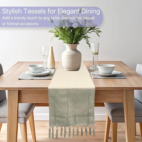 Table Runner with Tassels in Boho Style - Cotton Linen, Machine Washable - Elegant Décor for Dining Table, Kitchen, Living Room - Perfect for Everyday Use or Special Occasions (13x72 in, Ivory) in Kuwait