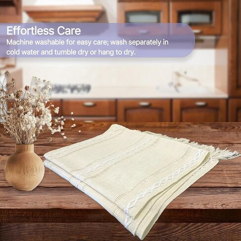 Table Runner with Tassels in Boho Style - Cotton Linen, Machine Washable - Elegant Décor for Dining Table, Kitchen, Living Room - Perfect for Everyday Use or Special Occasions (13x72 in, Ivory) in Kuwait