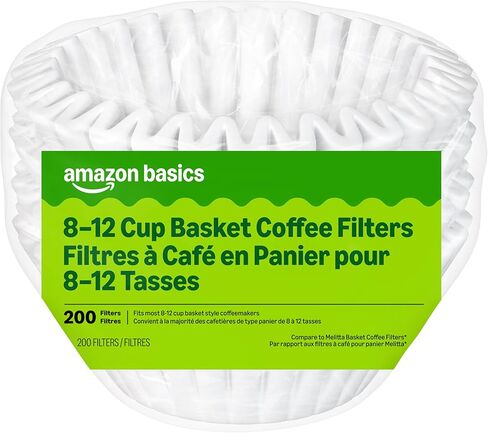 Amazon Basics Basket Coffee Filters for 8-12 Cup Coffee Makers, White, 200 Count in Saudi Arabia