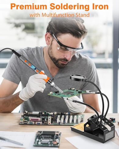 مجموعة مكواة اللحام، قلم لحام رقمي LCD عالي الطاقة 100 وات، أداة لحام سريعة التسخين مع زجاج مكبر وأيدي مساعدة، أطراف حديدية، سلك لحام، ملقط، وضع النوم التلقائي in Kuwait